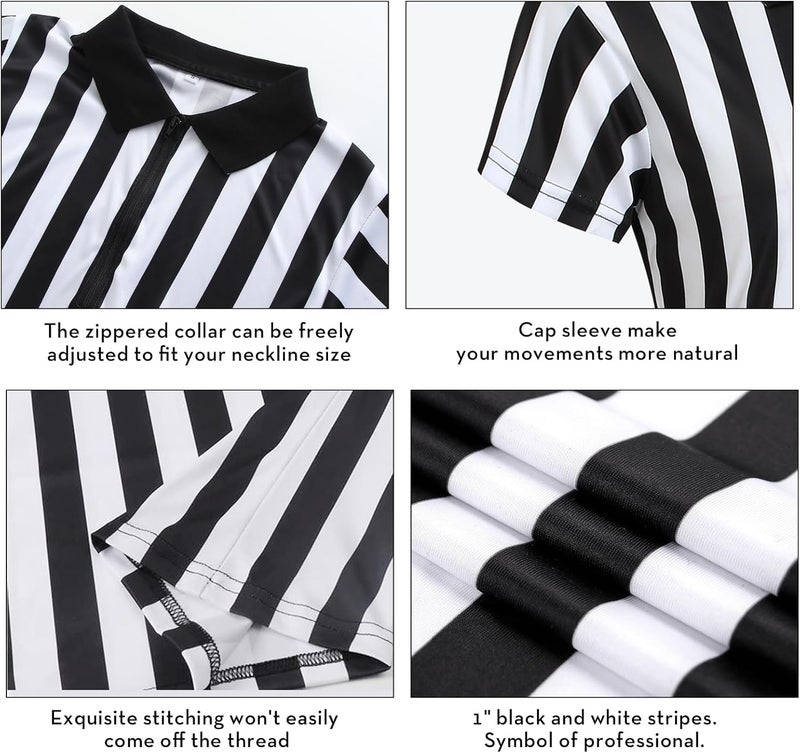 VKT Referee Dress Shirt Womens Zipper Collar Umpire Jersey Ref Costume Outfit for Basketball Football Hockey Halloween - Image 4